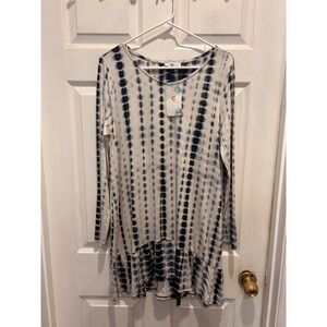 NWT My Amelia James Large Shibori Tie Dye Ruffle Hem Tunic Top Dress Long Sleeve